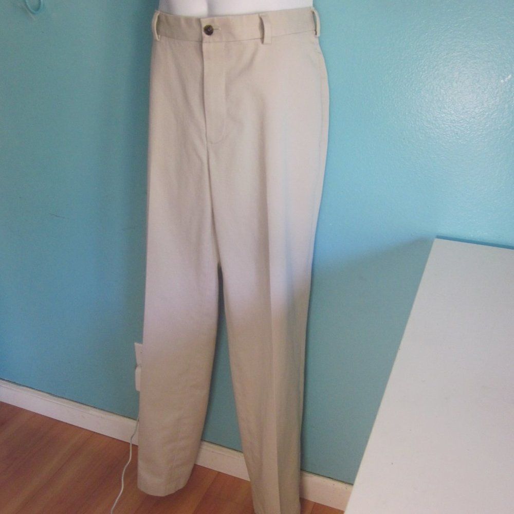 Brooks Brothers Mens Light Tan Cotton Flat Front Casual Chino Pants 35 X 32